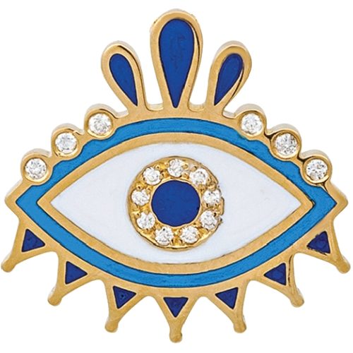 The Eye charm: a blue and white enamel eye with a diamond-set iris, lashes rayed out in gold.