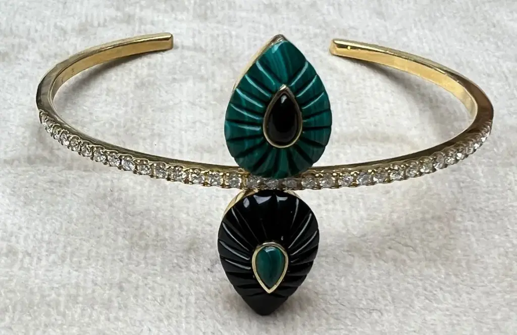 BANGLE BOND STREET W2 MALACHITE AND BLACK ONYX SIZE 15