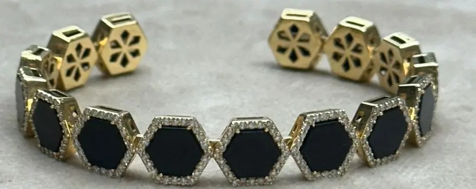 BANGLE GEOMETRIC BIG HEXAGON BLACK ONYX SIZE  15
