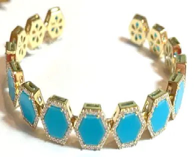 BANGLE GEOMETRIC BIG HEXAGON TURQUOISE SIZE 16