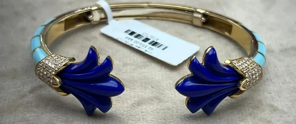 BANGLE PSYCH BIG DOUBLE FLOWER LAPIS WITH TURQUOISE STEM