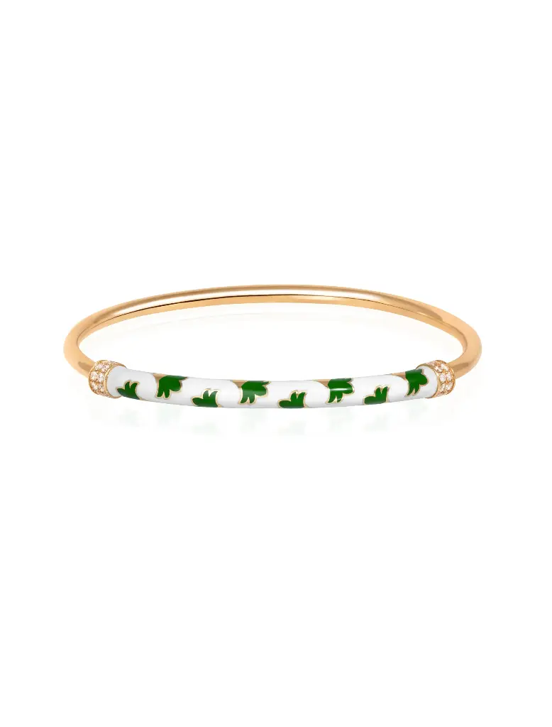 BANGLE PSYCH TUBE MULTI PAINTED FLOWERS GREEN WITH WHITE ENAMEL SIZE 15