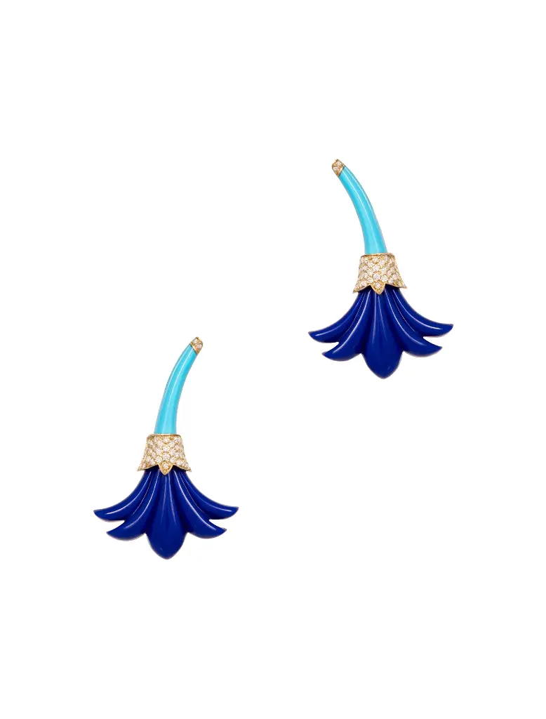 EARRING PSYCH SMALL LAPIS AND TURQUOISE STEM