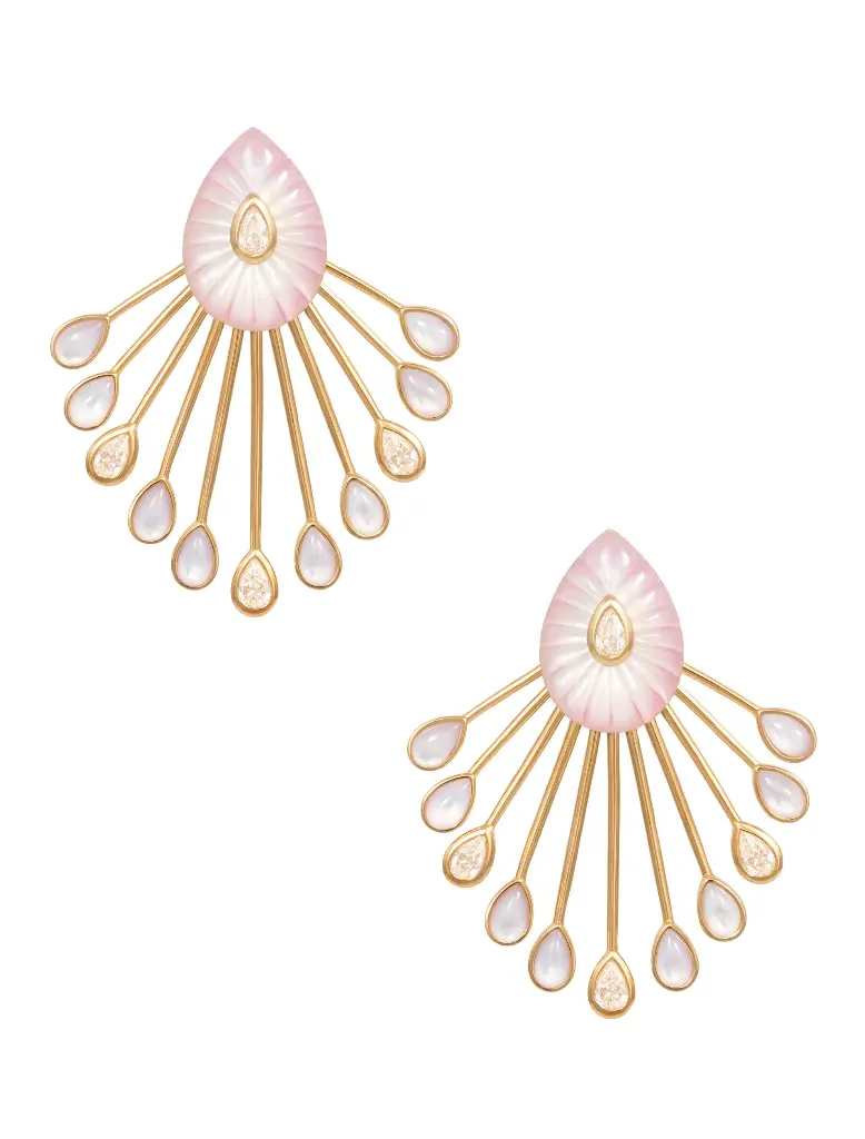 EARRING BOND STREET PEACOCK SHAPE PINK MOP