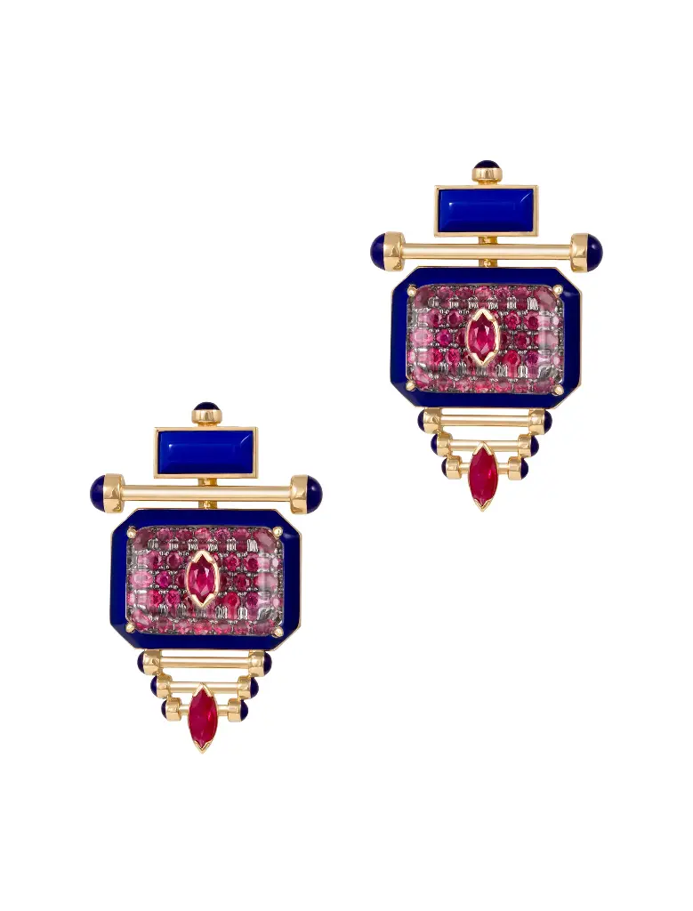 EARRING CAPTURE QABILA  BIG PEACOCK( NAVY ENAMEL ALL RUBY)
