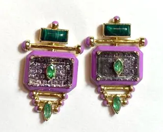 EARRING CAPTURE QABILA SMALL AMTHYST ROUND PURPLE ENAMEL EMERLAD MARQUISE