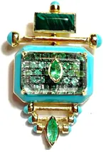 EARRING CAPTURE QABILA SMALL EMERALD ROUND AND MARQUISE TURQUOISE ENAMEL