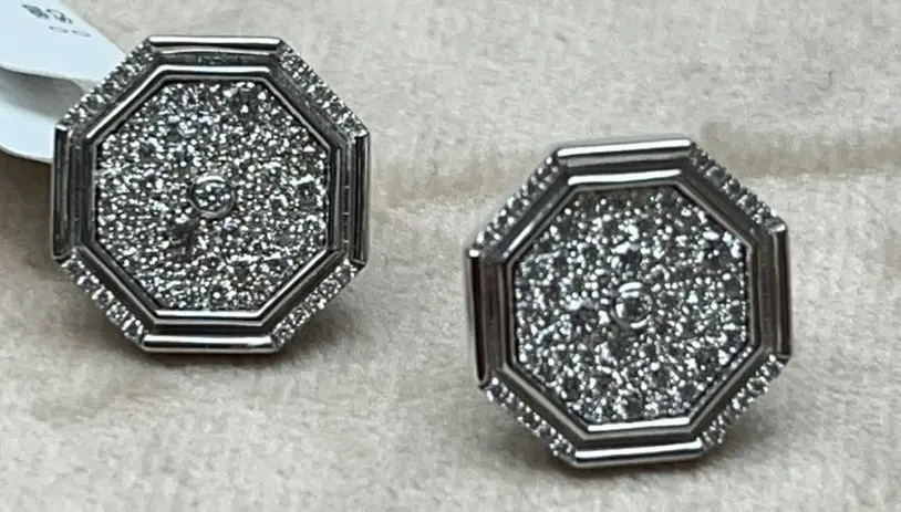 EARRING AMULET HEXAGON SMALL WHITE GOLD FULL DIAMOND
