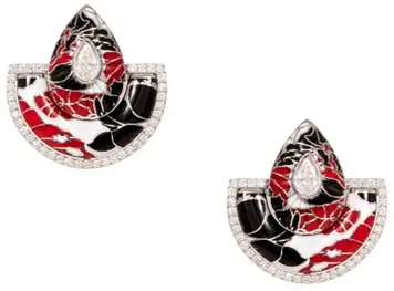 EARRING BOND STREET SMALL FULL RED AND BLACK ENAMEL WHITE GOLD