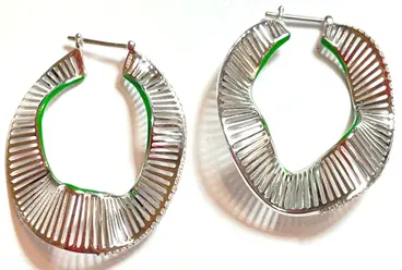 EARRING COSMIC WAVES WHITE GOLD SIZE 3 GREEN  ENAMEL