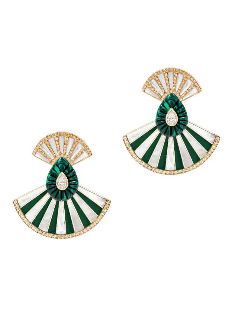 EARRING BOND STREET BIG FLAT MALCHITE AND WHITE MOP