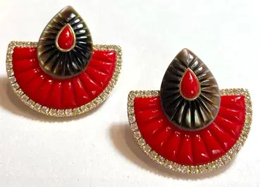 EARRING BOND STREET BIG RED CORAL BLACK MOP DROP