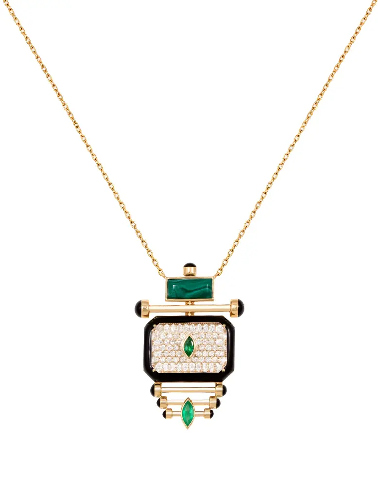 NECKLACE CAPTURE MOMENT RECTANGLE ROUND DIAMOND EMERALD MARQUISE BLACK ENAMEL