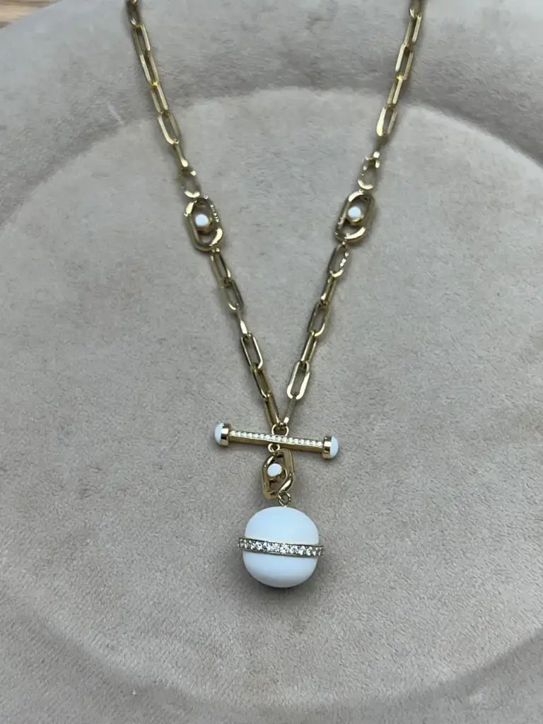NECKLACE ATOM BIG WITH PILLAR WHITE 60 CM