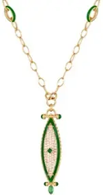 NECKLACE CAPTURE BEAK BIG ROUND DIAMOND GREEN ENAMEL EMERALD MARQUISE AND PRINCESS