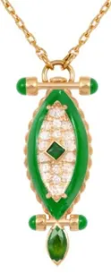 NECKLACE CAPTURE BEAK SMALL ROUND DIAMOND EMERALD MARQUISE AND PRINCESS GREEN ENAMEL
