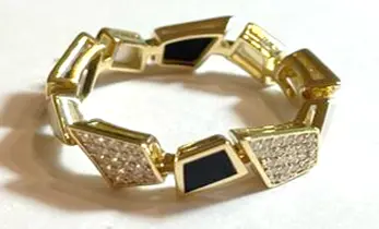 RING FRAGMENT BAND BLACK ONYX AND WHITE MOP SIZE 51