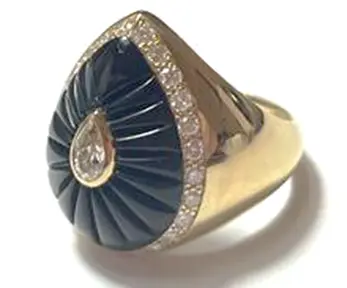 RING BOND STREET DROP BLACK ONYX WITH DIAMOND DOT SIZE 47