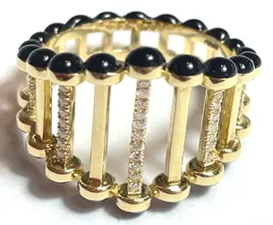RING TWIGGY BIG BLACK ENAMEL WITH DIAMOND SIZE 54