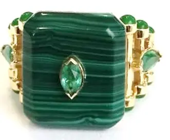 RING CAPTURE SQUARE BIG STONE MALCHITE EMERALD MARQUISE SIZE 46