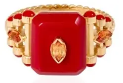 RING CAPTURE SQUARE STONE SMALL RED CORAL AND MARQUISE ORANGE SAPHIRE SIZE 49