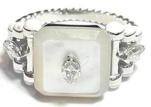 RING CAPTURE SQUARE SMALL STONE WHITE GOLD WHITE MOP WHITE DIAMOND MARQUISE SIZE 53