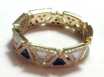 RING GEOMETRIC DOUBLE TRAINGLE BLACK ONYX WHITE MOP SIZE 51