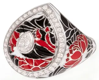 RING BOND STREET DROP FULL RED AND BLACK ENAMEL WHITE GOILD SIZE 52