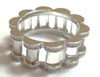 RING AMULET PILLAR BAND WHITE GOLD WHITE GLASS SIZE 55