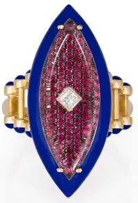 RING CAPTURE BEAK RUBY ROUND DIAMOND PRINCESS NAVY ENAMEL SIZE 52