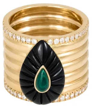 RING BOND STREET 102 MED BLACK ONYX MALACHITE DOT SIZE 53