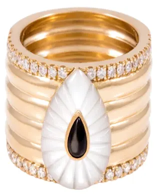 RING BOND STREET 102 MED  WHITE MOP  BLACK MOP DOT SIZE 54