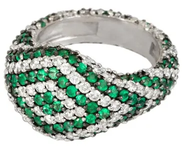 RING PINKY ZEBRA EMERALD AND WHITE DIAMOND SIZE 46