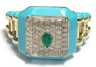 RING CAPTURE MOMENTS BIG ROUND DIAMOND EMERLAD MARQUISE TURQUOISE ENAMEL SIZE 55