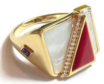 RING FRAGMENT OF US ELIE WHITE MOP RED CORAL SIZE 54
