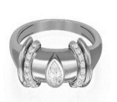 RING LOT 91 WARRIOR PRINCESS WHITE GOLD PEAR DIAMOND SIZE 52