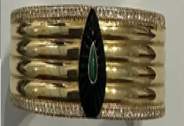 [B54O15] BANGLE BOND STREET 102 BLACK ONYX AND MALACHITE DOT  SIZE 15