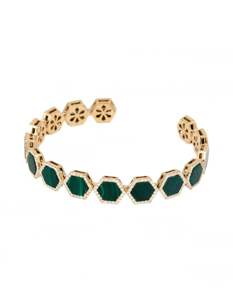 [B6G15] BANGLE GEOMETRIC BIG HEXAGON MALACHITE SIZE 15