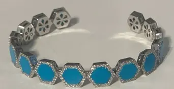 [B6WGT16] BANGLE GEOMETRIC BIG HEXAGON WHITE GOLD TURQUOISE SIZE 16