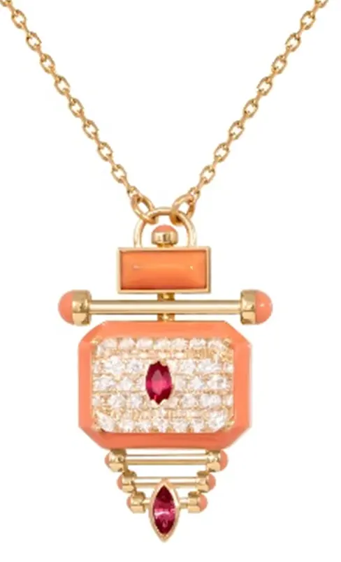 [N12ORG] NECKLACE CAPTURE QABILA SMALL ROUND DIAMOND ORANGE ENAMEL RUBY MARQUISE