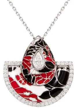 [N15WGR] NECKLACE BOND STREET BIG WHITE GOLD FULL ENAMEL RED, BLACK, WHITE