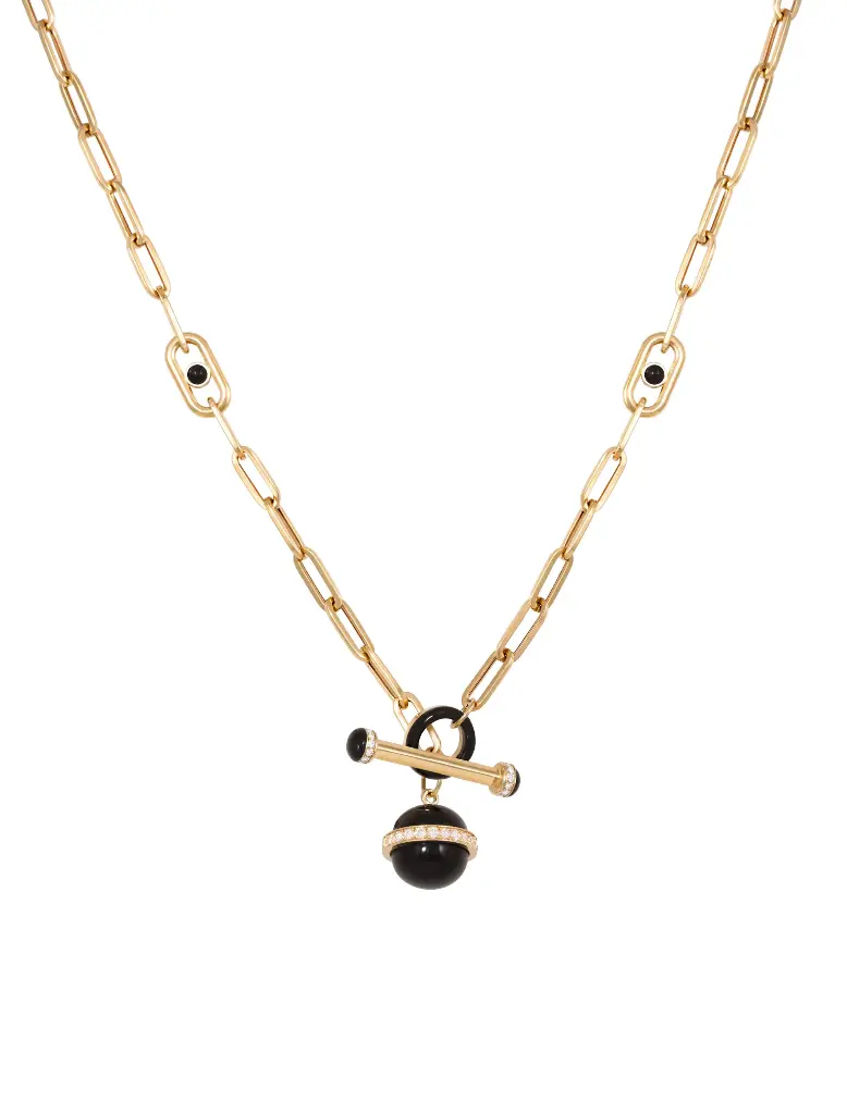 [N309B] NECKLACE ATOM SMALL WITH PILLAR BLACK ENAMEL 60 CM
