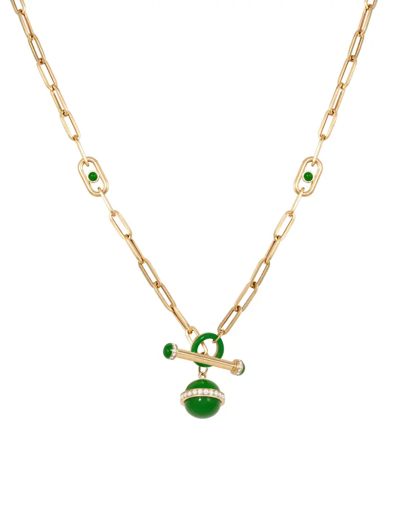 [N309G] NECKLACE ATOM SMALL WITH PILLAR GREEN ENAMEL 60 CM