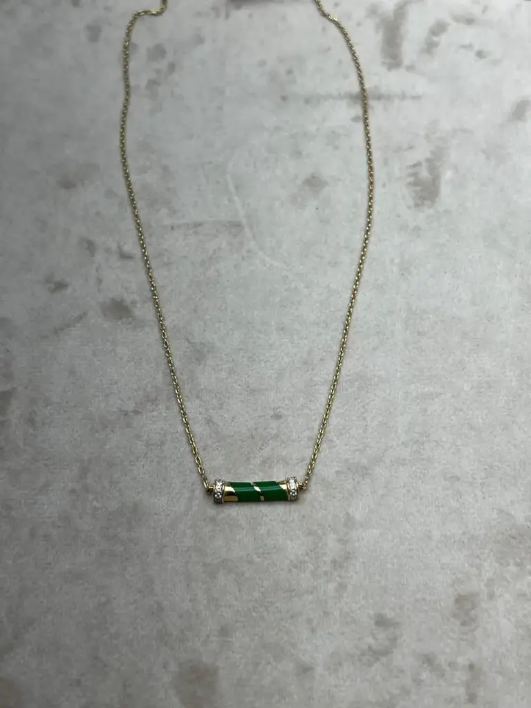 [N327G] NECKLACE PSYCH TUBE SMALL GREEN ENAMEL