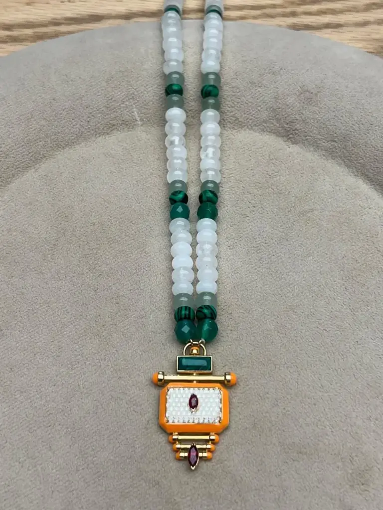 [N375OR] NECKLACE CAPTURE QABILA BIG ROUND DIAMOND RUBY MARQUISE ORANGE ENAMEL (BEADS)
