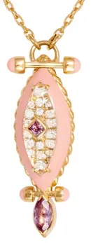 [N9PN] NECKLACE CAPTURE BEAK SMALL ROUND DIAMOND PINK ENAMEL PINK SAPHIRE MARQUISE AND PRINCESS