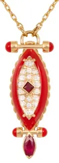 [N9RD] NECKLACE CAPTURE BEAK SMALL ROUND DIAMOND RED ENAMEL RUBY PRINCESS AND MARQUISE