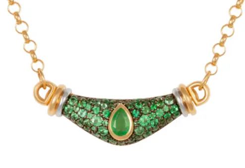[N826E] NECKLACE LOT 93 KARMA FULL EMERALD WITH PEAR EMERALD ON THIN CHAIN